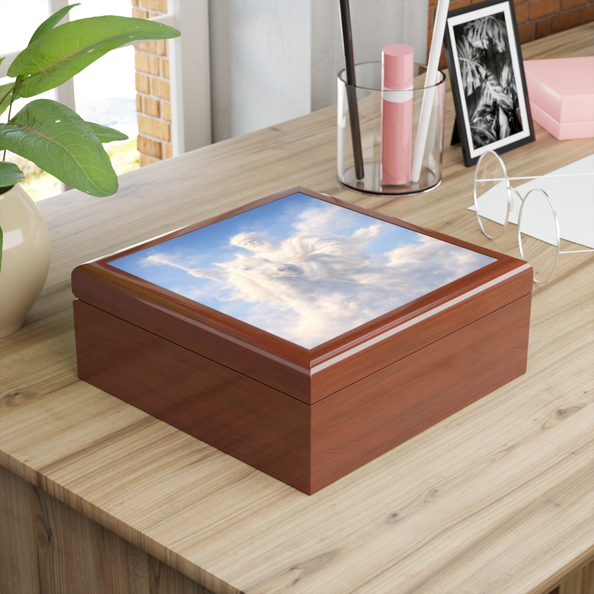 King of Kings - White Horse Jewelry Box with Heavenly Clouds