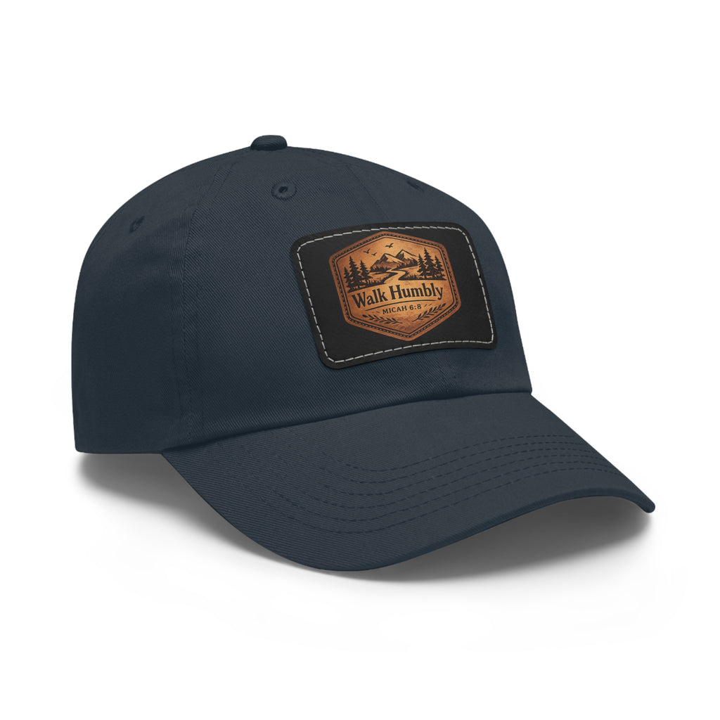 Walk Humbly Leather Patch Dad Hat | Micah 6:8 Christian Outdoor Cap | Faith Freedom Creations