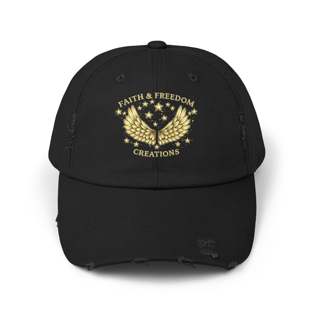 Faith & Freedom – Distressed Cap | Vintage Winged Stars Embroidered Hat