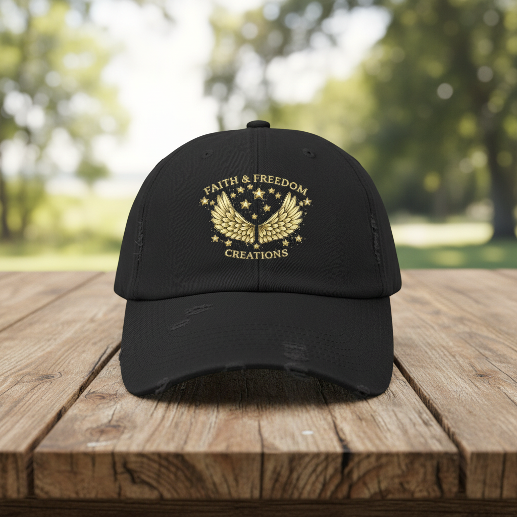 Faith & Freedom – Distressed Cap | Vintage Winged Stars Embroidered Hat