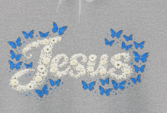Butterfly Blossoms Hoodie – “Jesus” Floral Script Christian Pullover | Faith & Butterfly Hoodie