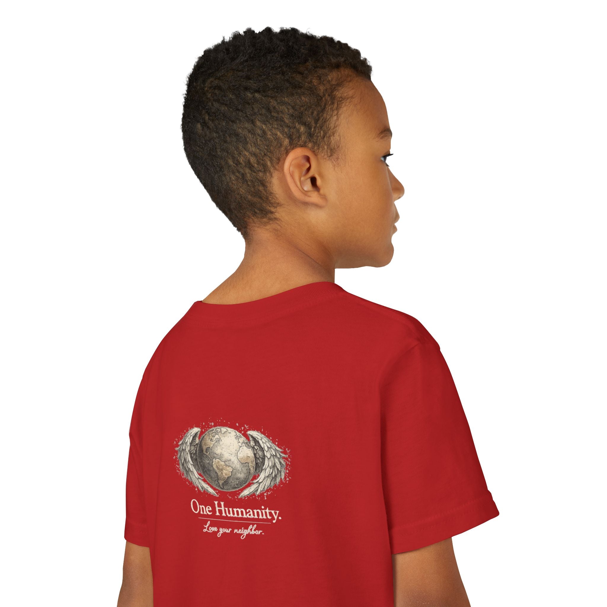 Youth “Quiet Kindness Changes Everything” Tee – Kids Inspirational T-Shirt with Earth & Friends Graphic