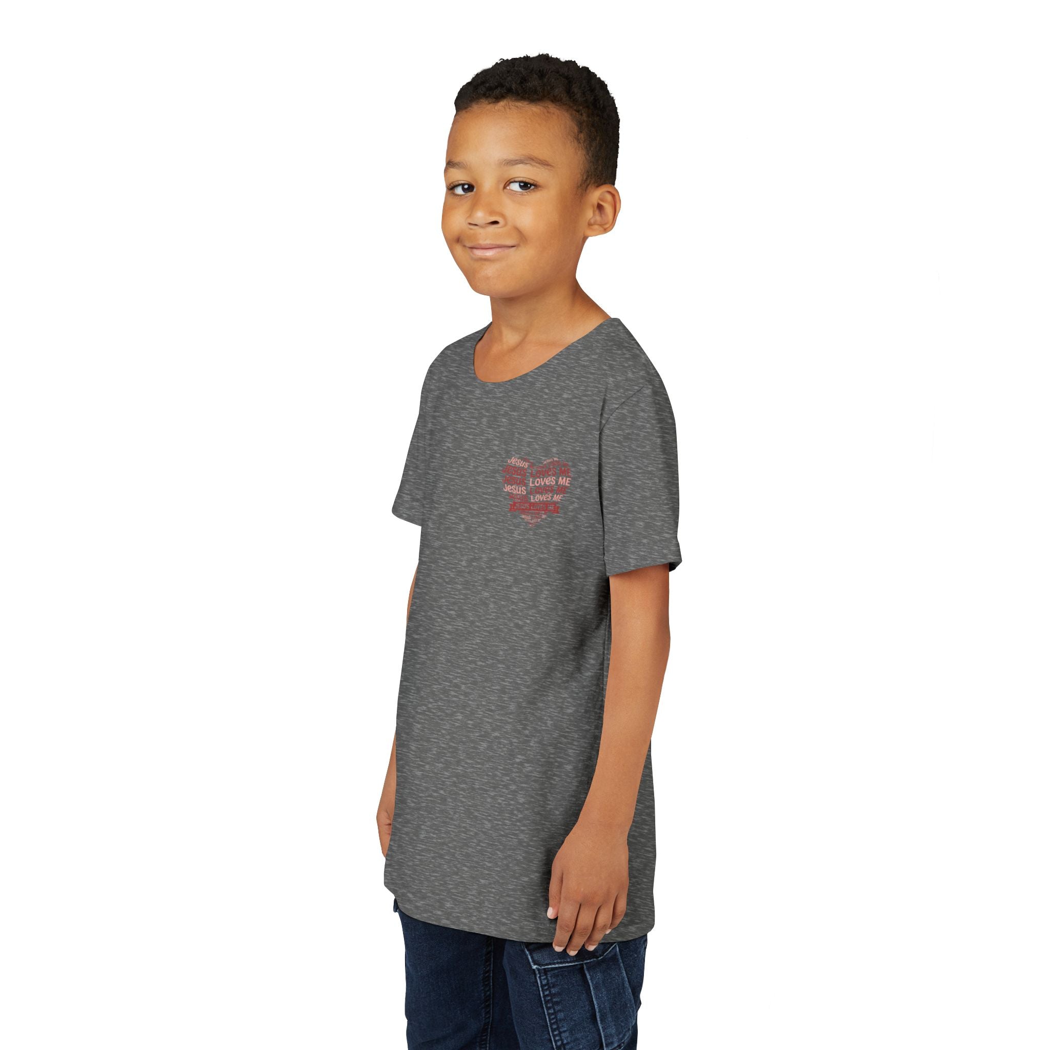 Jesus Loves Me Youth T-Shirt – Heart Word Cloud Christian Kids Tee | Faith Inspired Youth Shirt