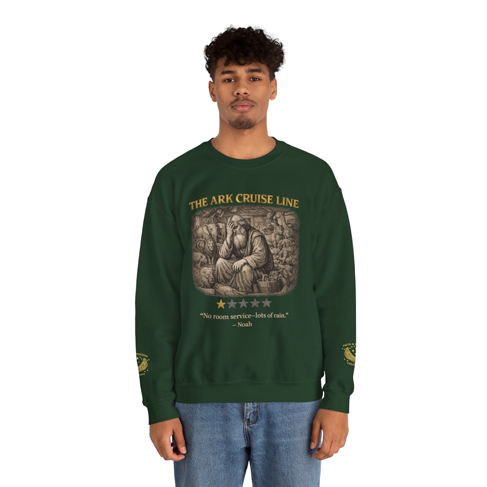 Noah – Crewneck Sweatshirt | “Ark Cruise Liner” Vintage Illustration – Five-Star Faith Series