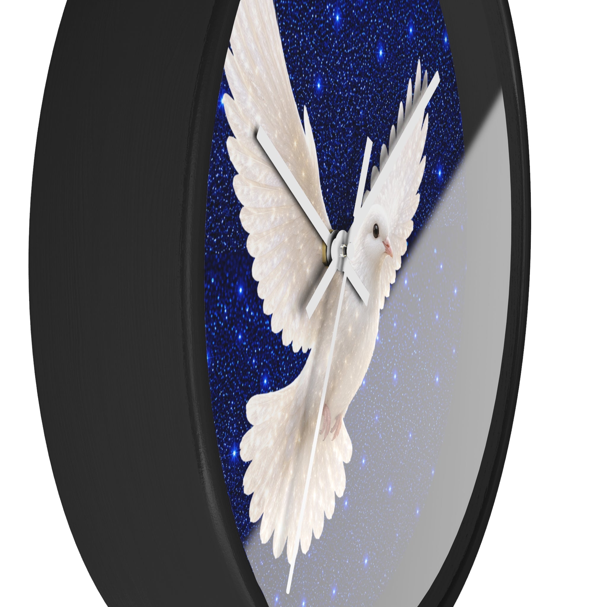 Peace Dove Wall Clock | Starry Blue Christian Wall Decor | Silent White Dove Clock