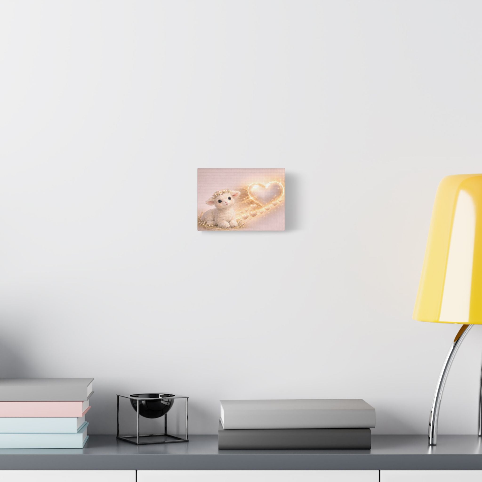 Cute Lamb Canvas Wall Art — Woodland Nursery Lamb with Heart | Baby Room Decor