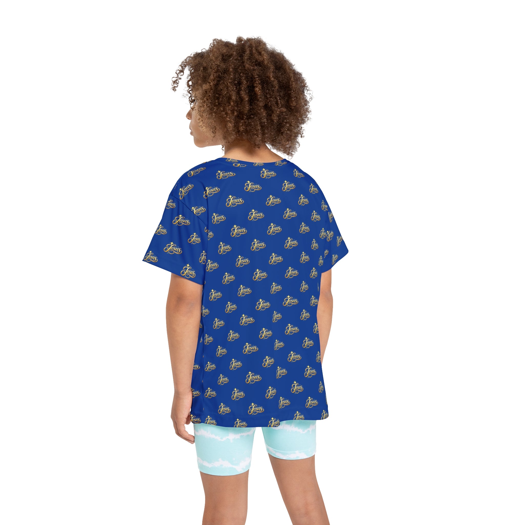 Youth Jesus Sports Jersey – Blue All-Over Print Christian Athletic Shirt | Kids Faith Sportswear