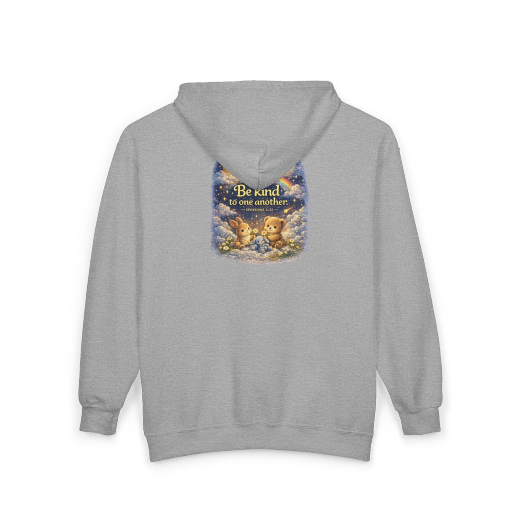 Be Kind to One Another – Full-Zip Hoodie | Teddy Moon Scripture Design