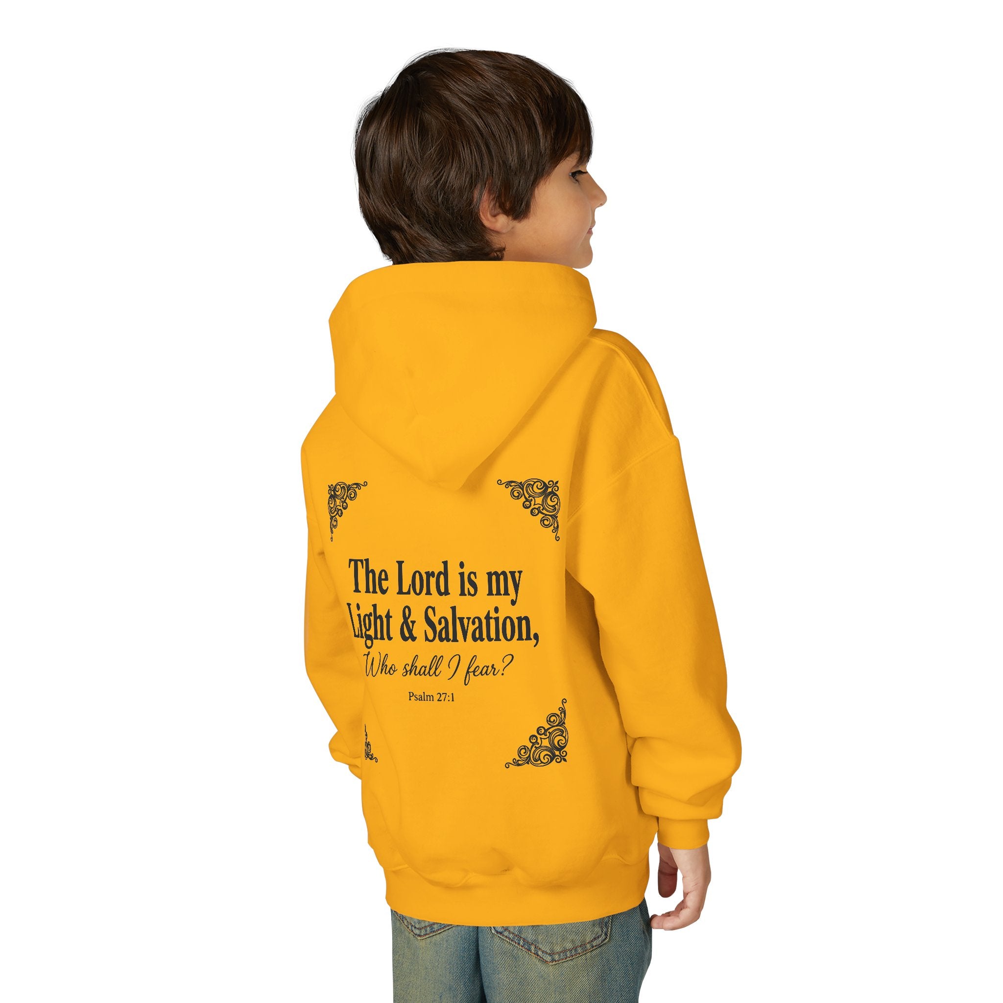 Youth “The Lord is My Light & Salvation” Hoodie – Psalm 27 Christian Kids Sweatshirt