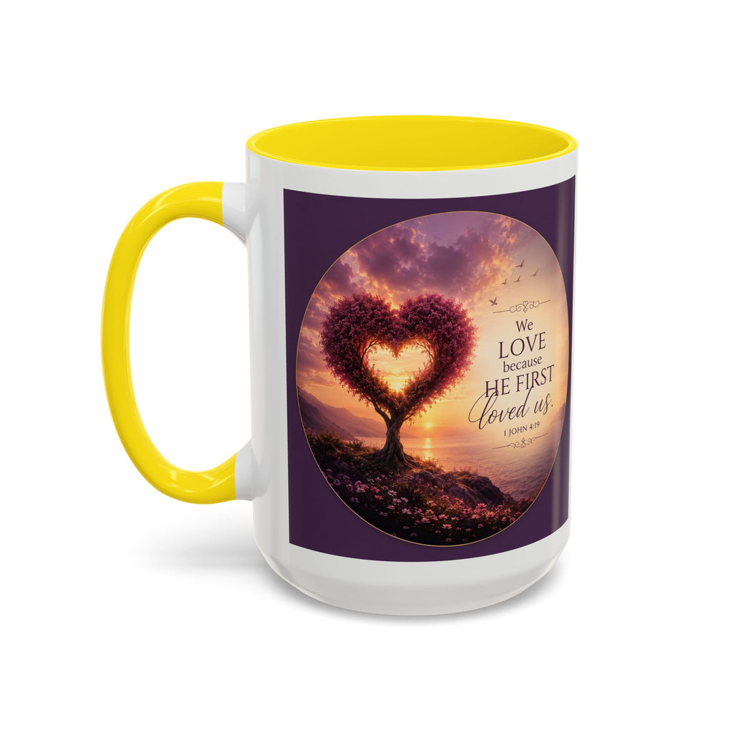 Heart Tree Coffee Mug | We Love Because He First Loved Us Mug | 1 John 4:19 Christian Gift