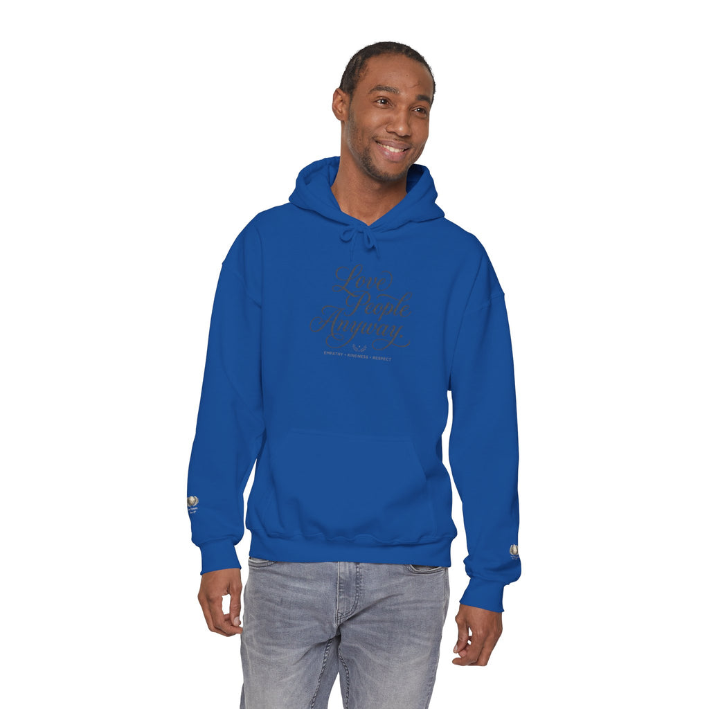 “Love People Anyway” Hoodie – Inspirational Script Graphic Sweatshirt | Compassion Message Pullover