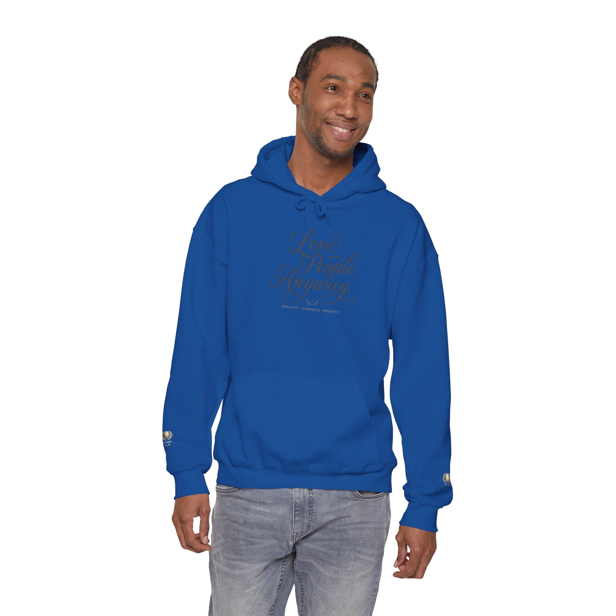 “Love People Anyway” Hoodie – Inspirational Script Graphic Sweatshirt | Compassion Message Pullover