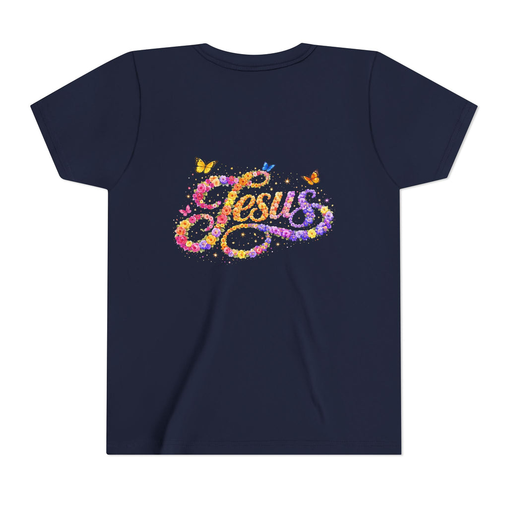 Youth Jesus Floral Script T-Shirt – Butterfly Christian Kids Tee | Faith Youth Shirt