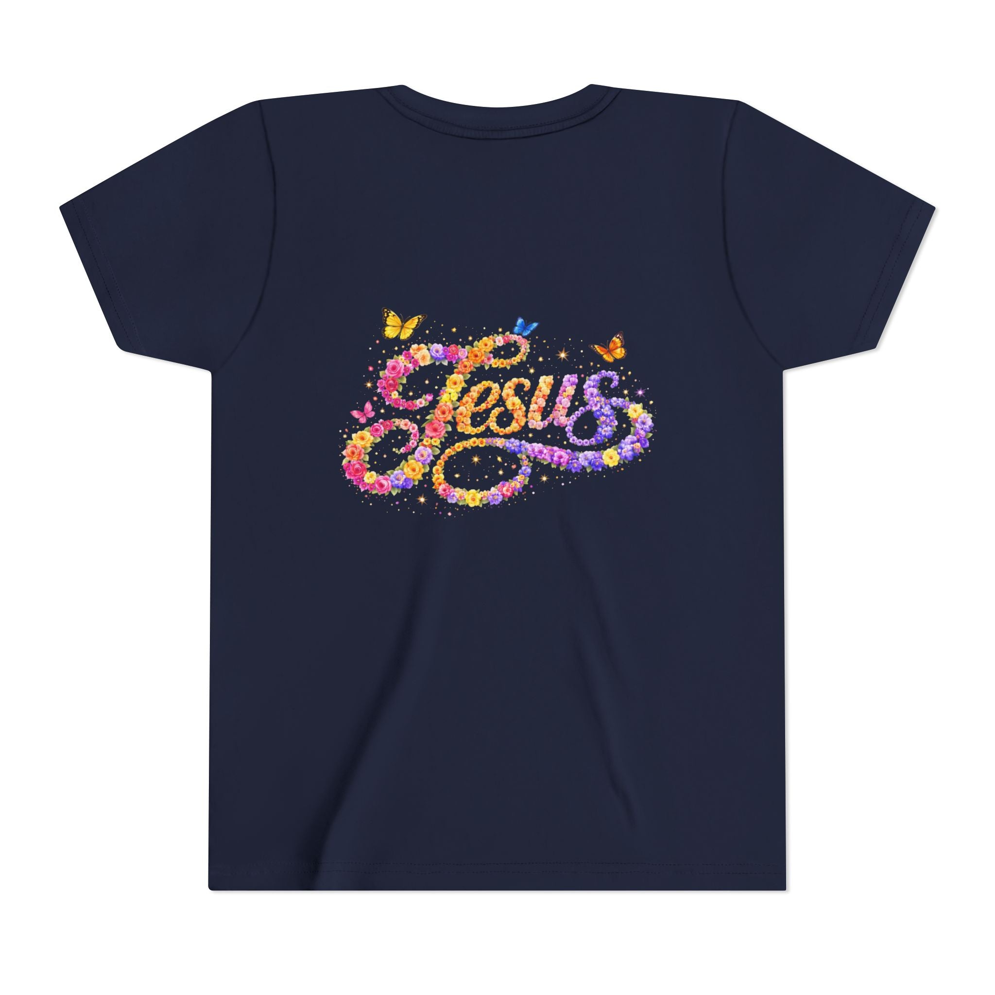 Youth Jesus Floral Script T-Shirt – Butterfly Christian Kids Tee | Faith Youth Shirt