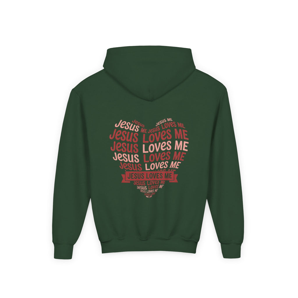 Jesus Loves Me Youth Hoodie – Heart Word Cloud Christian Kids Sweatshirt | Faith Inspired Kids Apparel