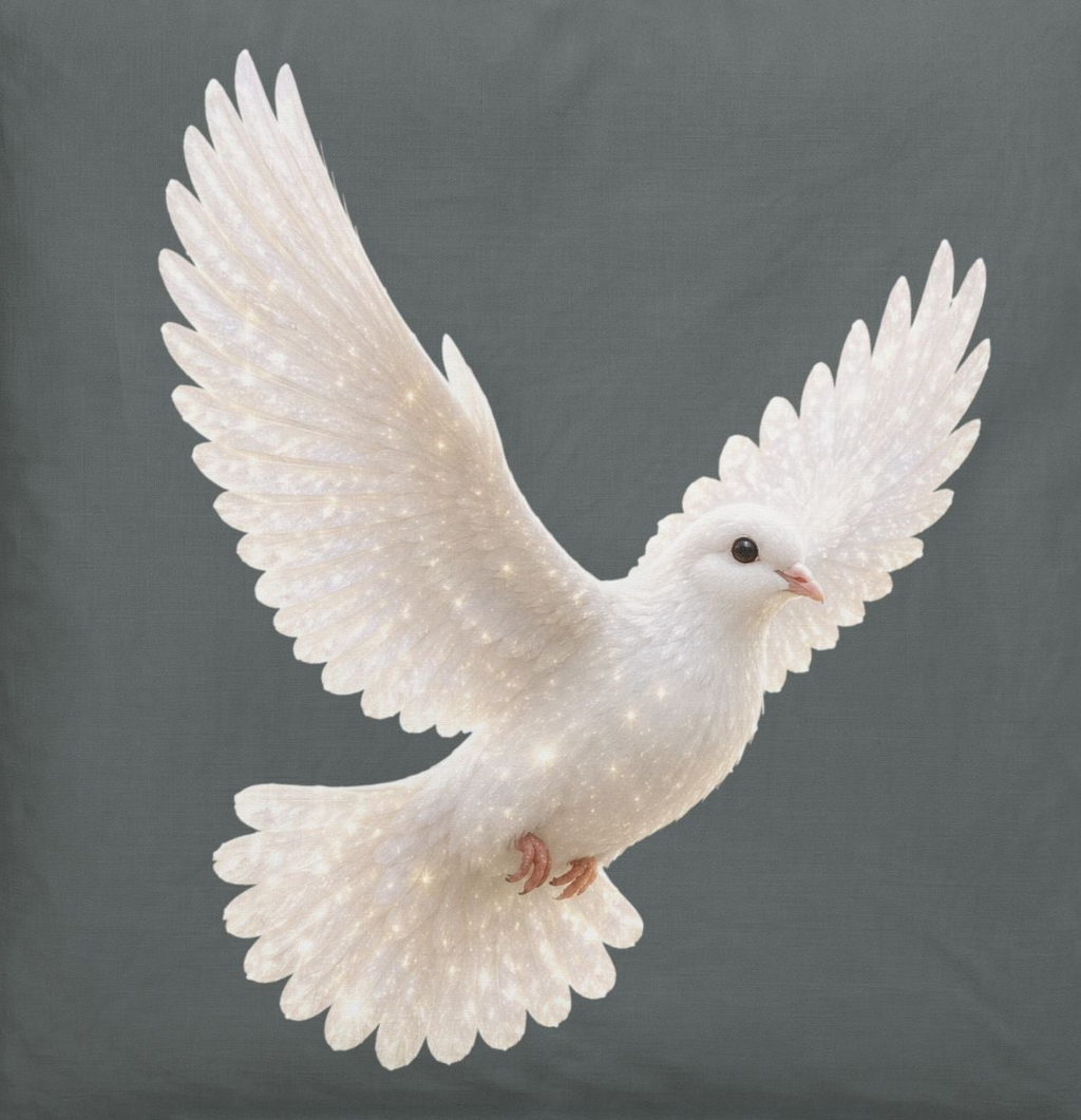 Slate gray cotton bedding set featuring a graceful white dove in flight with matching pillow shams, creating peaceful and elegant bedroom décor.