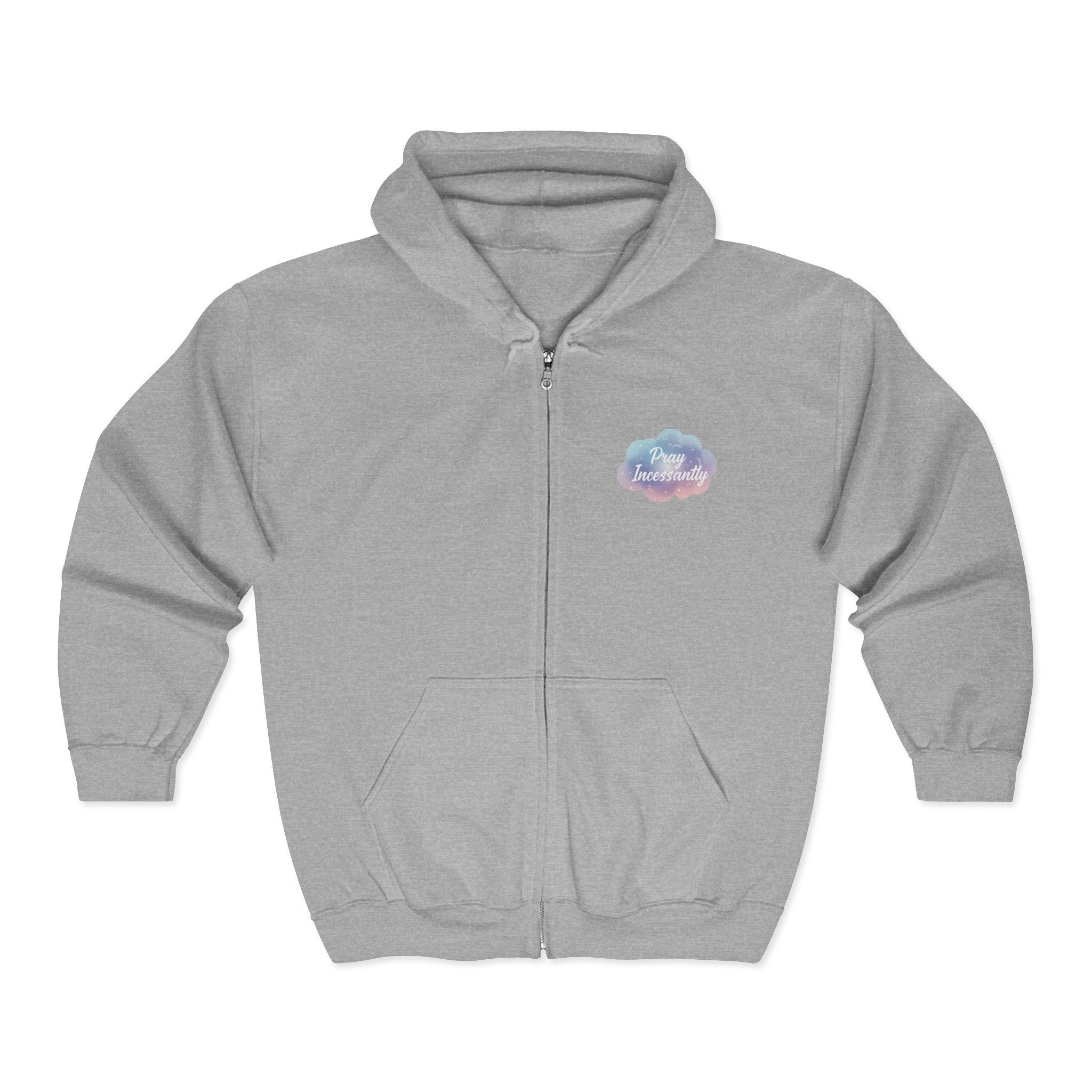 Pray Incessantly Zip Hoodie — Pastel Cloud Faith Sweatshirt