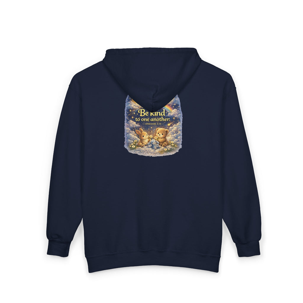 Be Kind to One Another – Full-Zip Hoodie | Teddy Moon Scripture Design