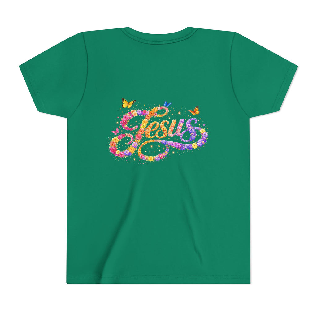 Youth Jesus Floral Script T-Shirt – Butterfly Christian Kids Tee | Faith Youth Shirt