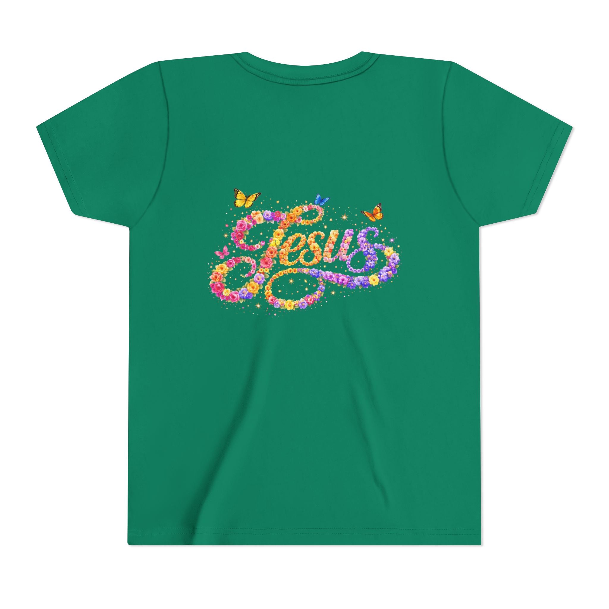 Youth Jesus Floral Script T-Shirt – Butterfly Christian Kids Tee | Faith Youth Shirt