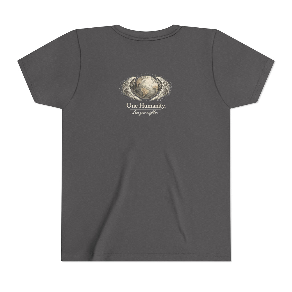 Youth “Quiet Kindness Changes Everything” Tee – Kids Inspirational T-Shirt with Earth & Friends Graphic
