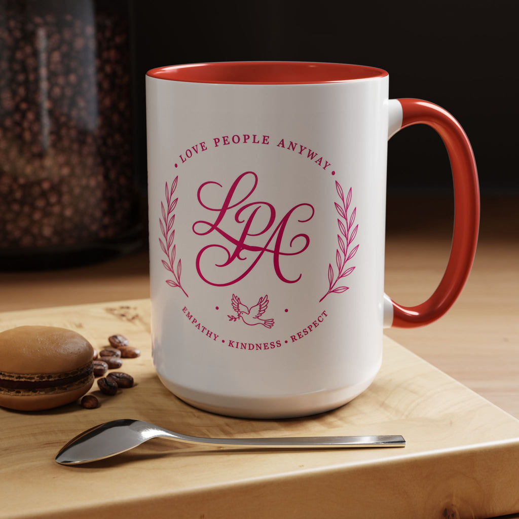 Love People Anyway Coffee Mug | Inspirational Pink Monogram Mug | Faith Freedom Creations