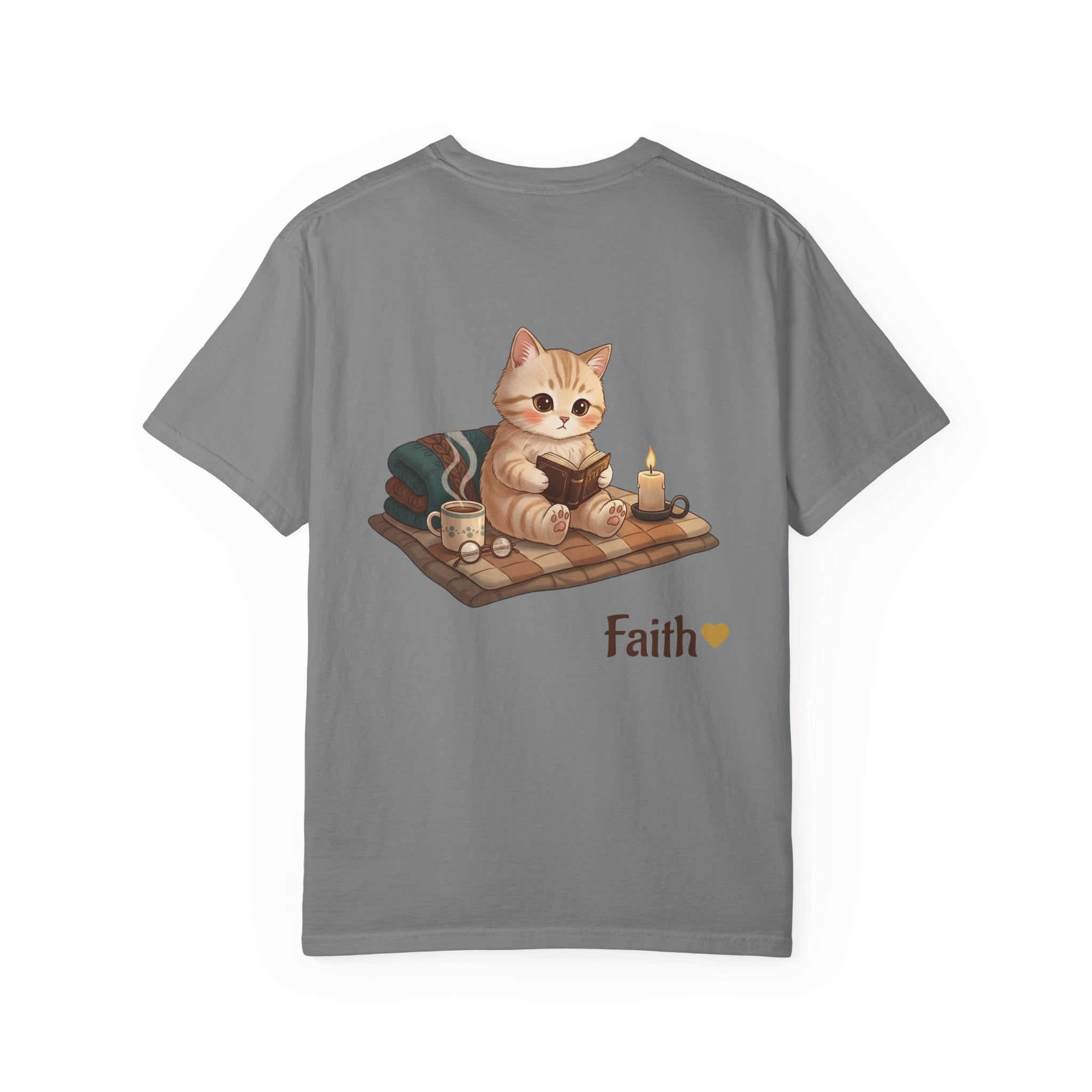 Cozy Cat Prayer T-Shirt — Faith Heart Cat Tee | Christian Cat Lover Shirt