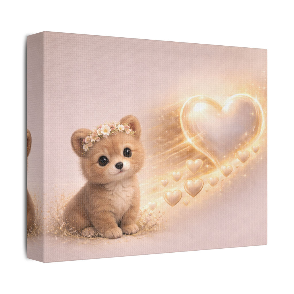 Cute Bear Canvas Wall Art — Woodland Nursery Bear with Heart | Baby Room Decor