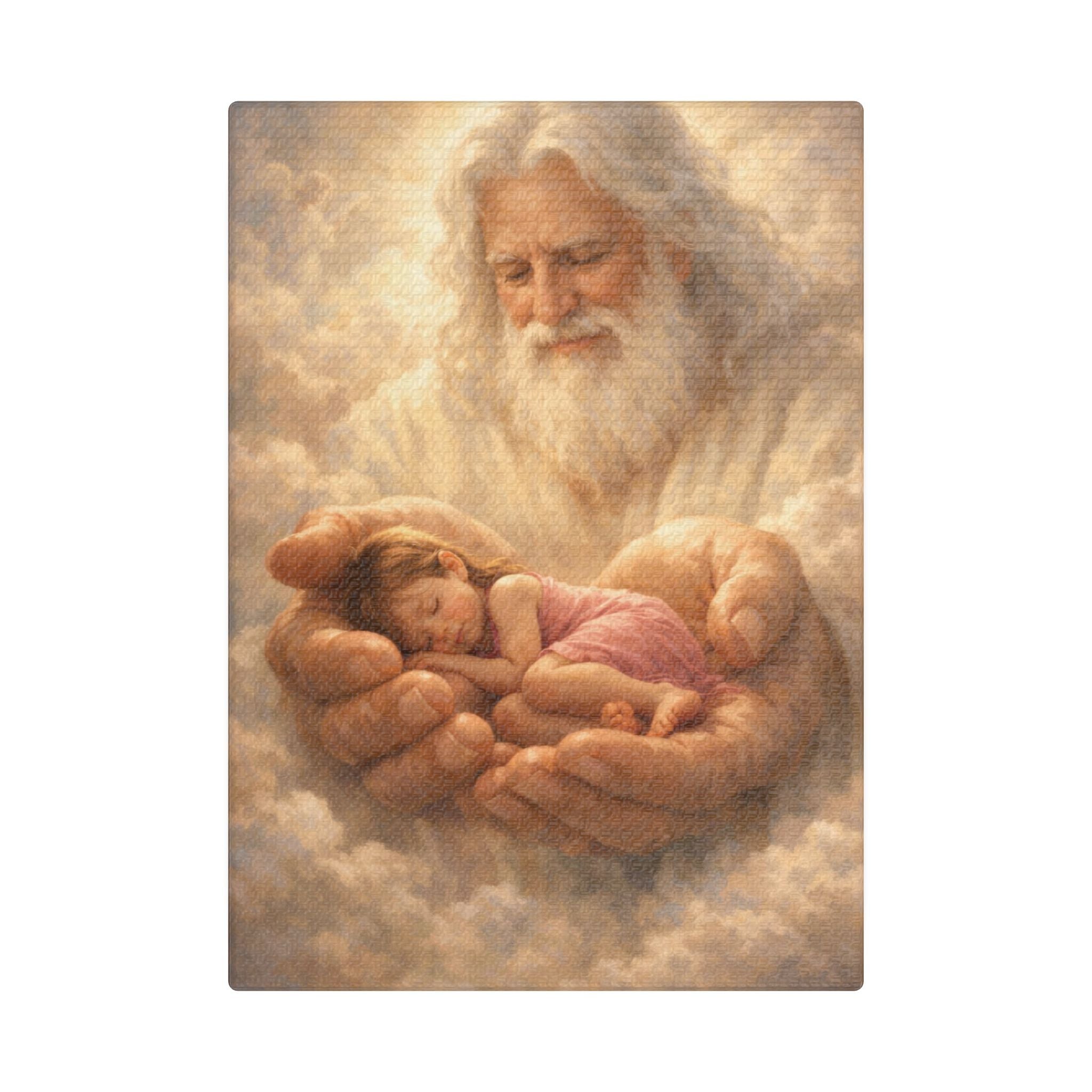 Safely in His Hands Canvas — Sleeping 'Lil' Girl' in God's Embrace Wall Art