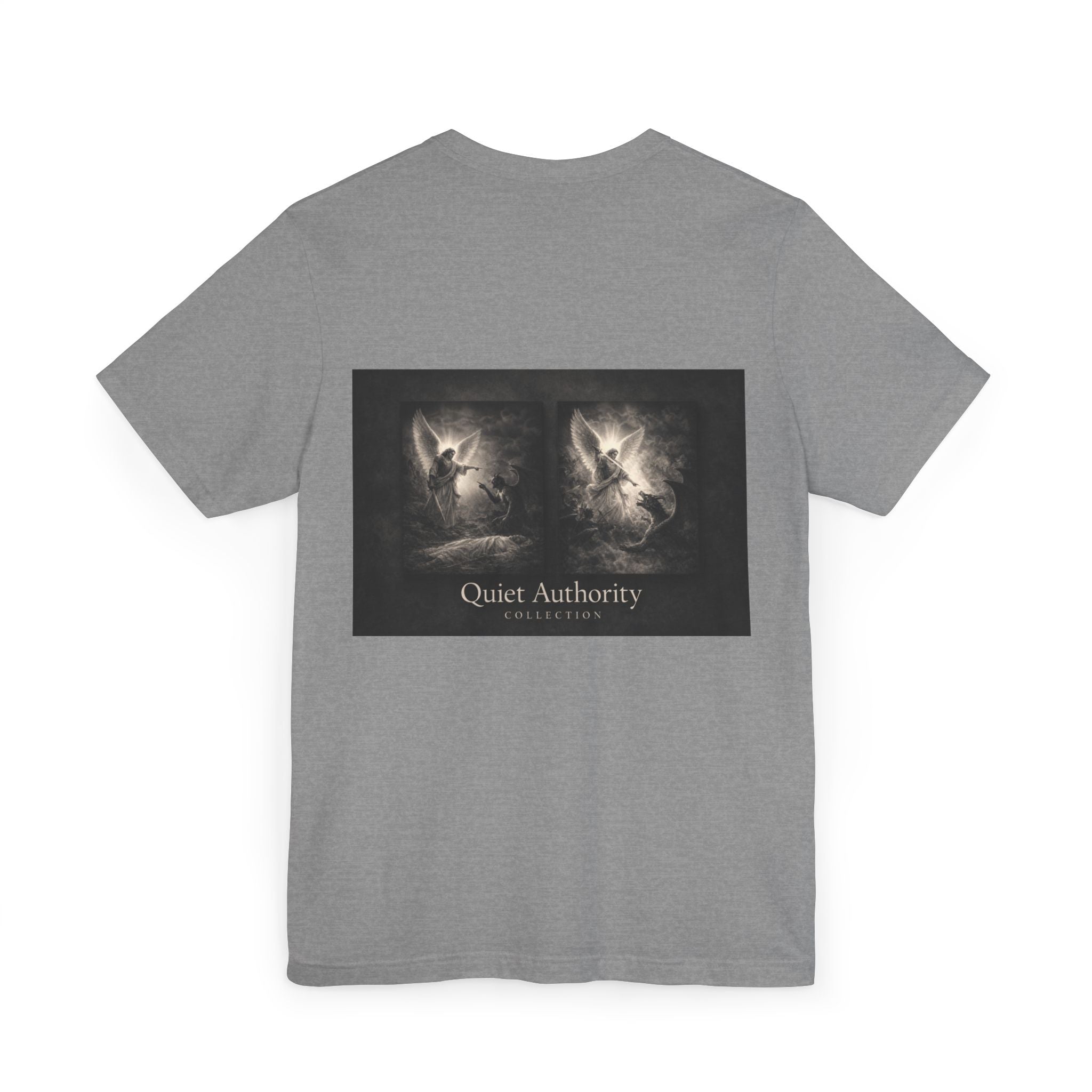 Michael Defeats Satan T-Shirt – Archangel Michael Christian Graphic Tee | Faith Spiritual Apparel