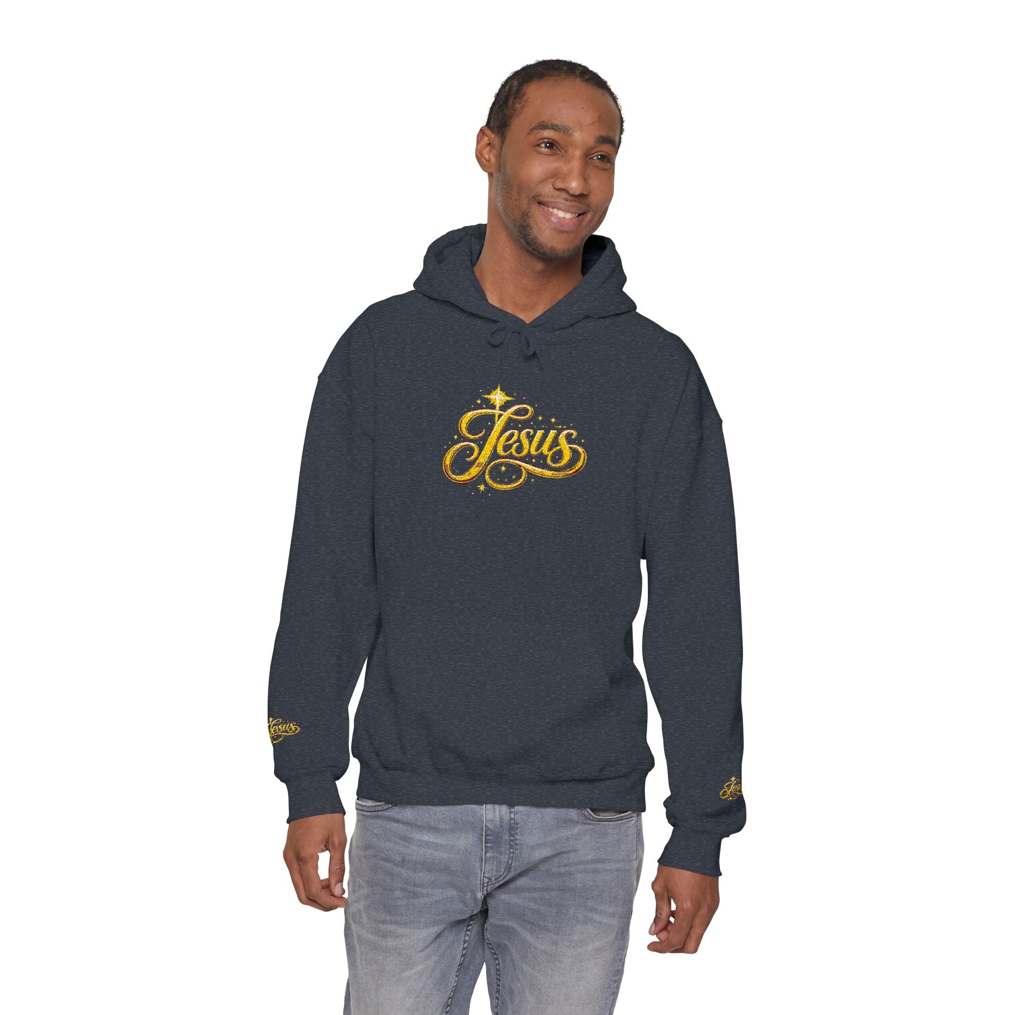 Jesus Gold Script Hoodie – Sparkle Christian Faith Pullover | Inspirational Hoodie