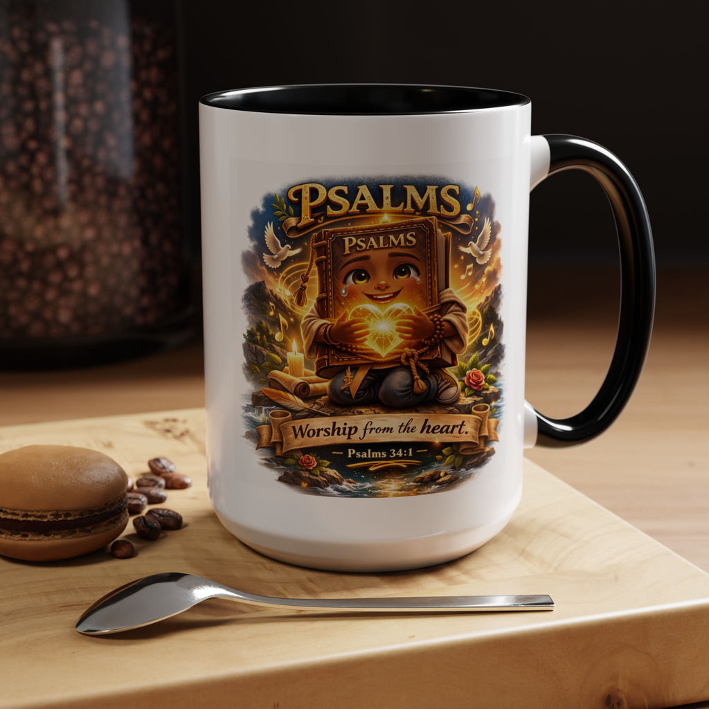 Psalms 34:1 Coffee Mug | Worship From the Heart Mug | Inspirational Christian Accent Mug