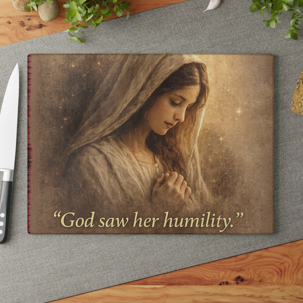 God Saw Her Humility Glass Cutting Board – Christian Kitchen Decor | Faith Inspirational Kitchen Board