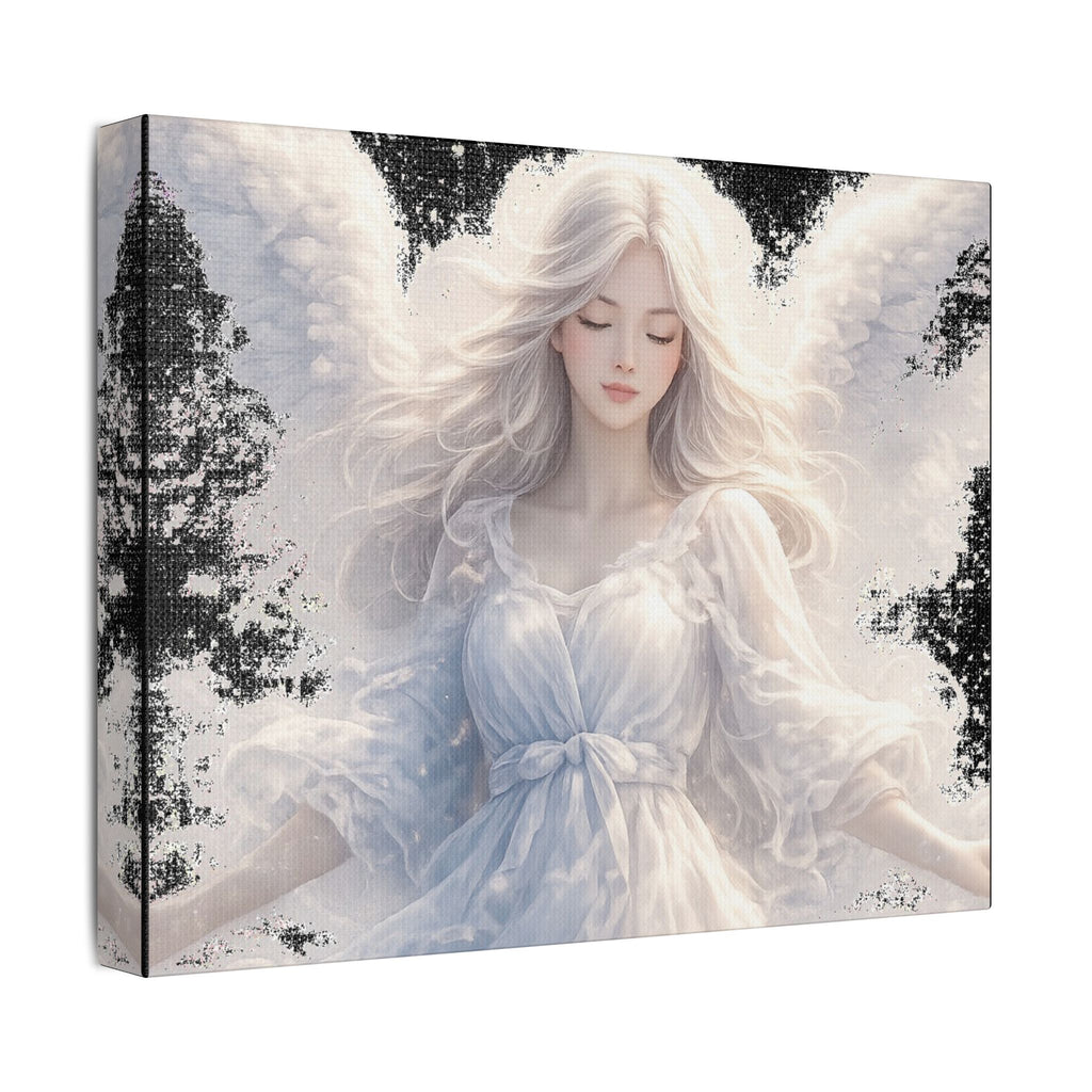 Angelic White Guardian Canvas — Serene Angel Nursery Wall Art