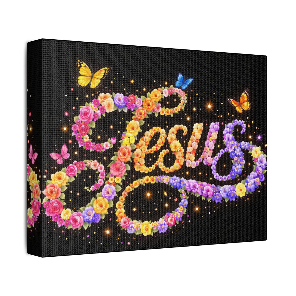 Jesus Floral Satin Canvas Wall Art – Butterfly Christian Canvas | Inspirational Faith Home Decor