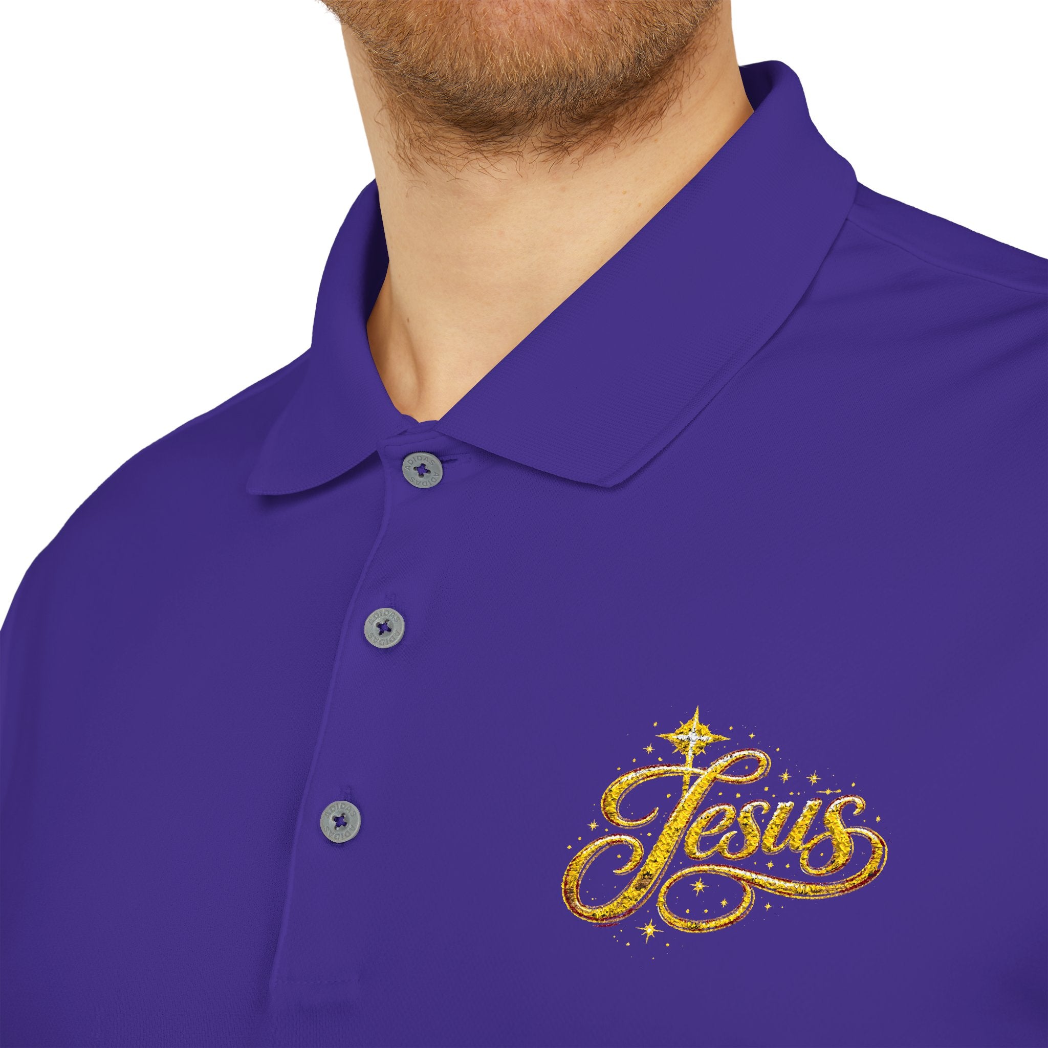 'Jesus' Script Embroidered Polo — Gold Faith Golf Shirt