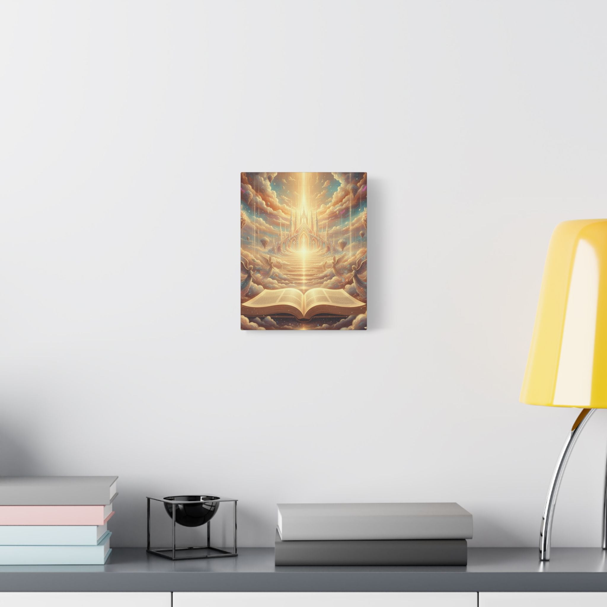 Heavenly Scripture Canvas — Radiant Open Bible Wall Art