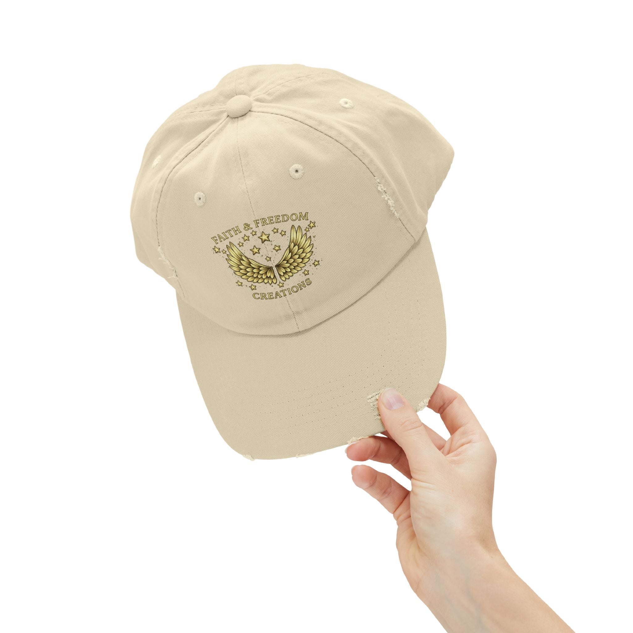 Faith & Freedom – Distressed Cap | Vintage Winged Stars Embroidered Hat