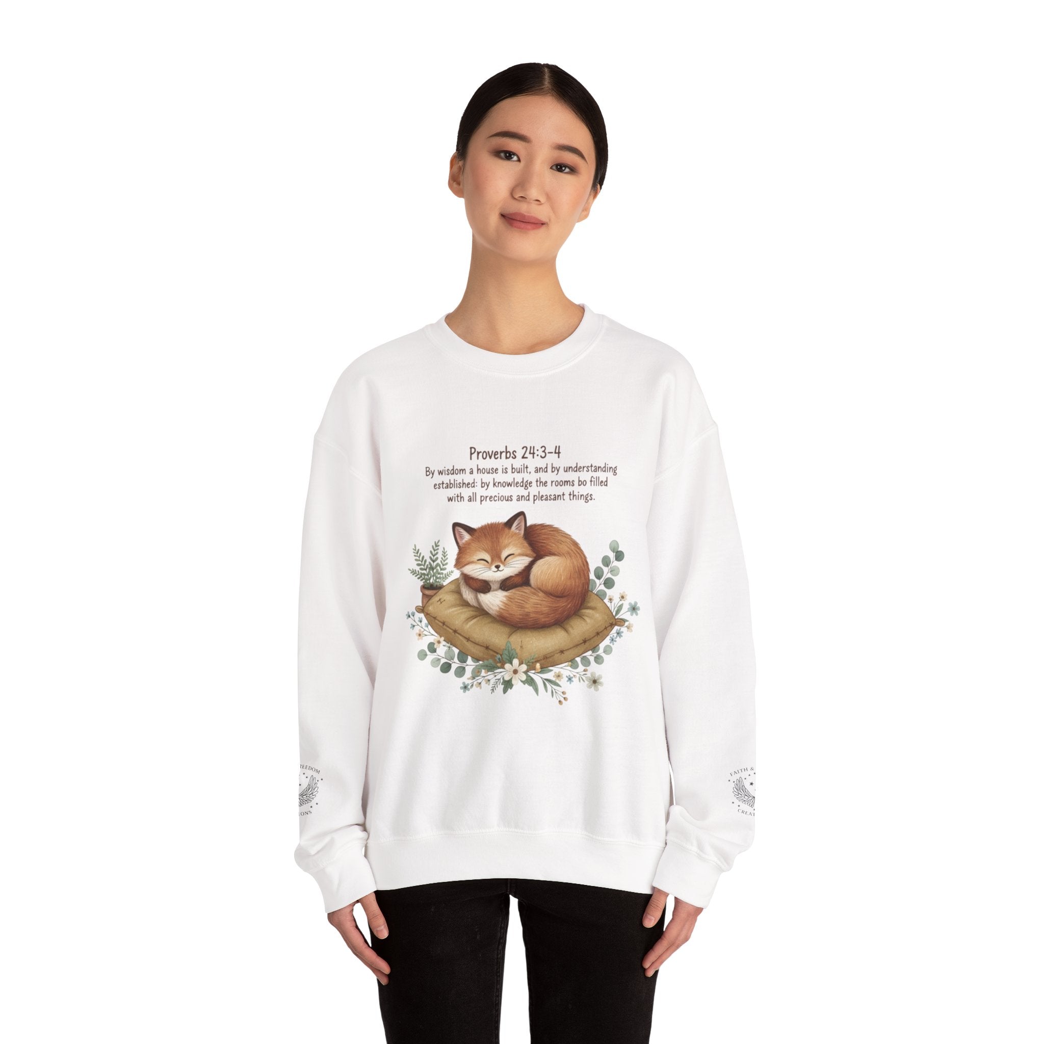 Cozy Fox Crewneck Sweatshirt - Woodland Animal Art with scripture |