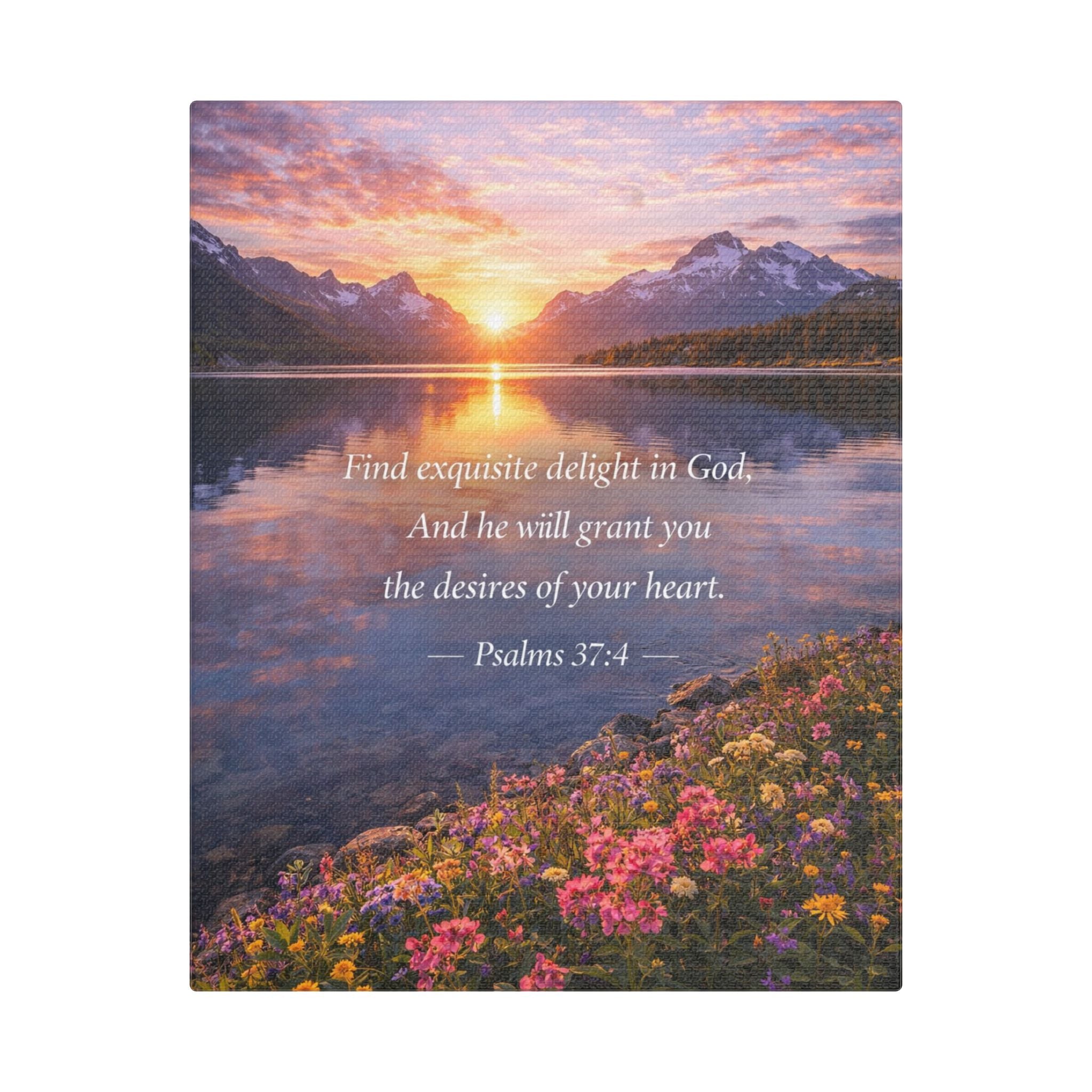 Peaceful Scenes – Sunset Lake – Psalm 37:4 Canvas Print