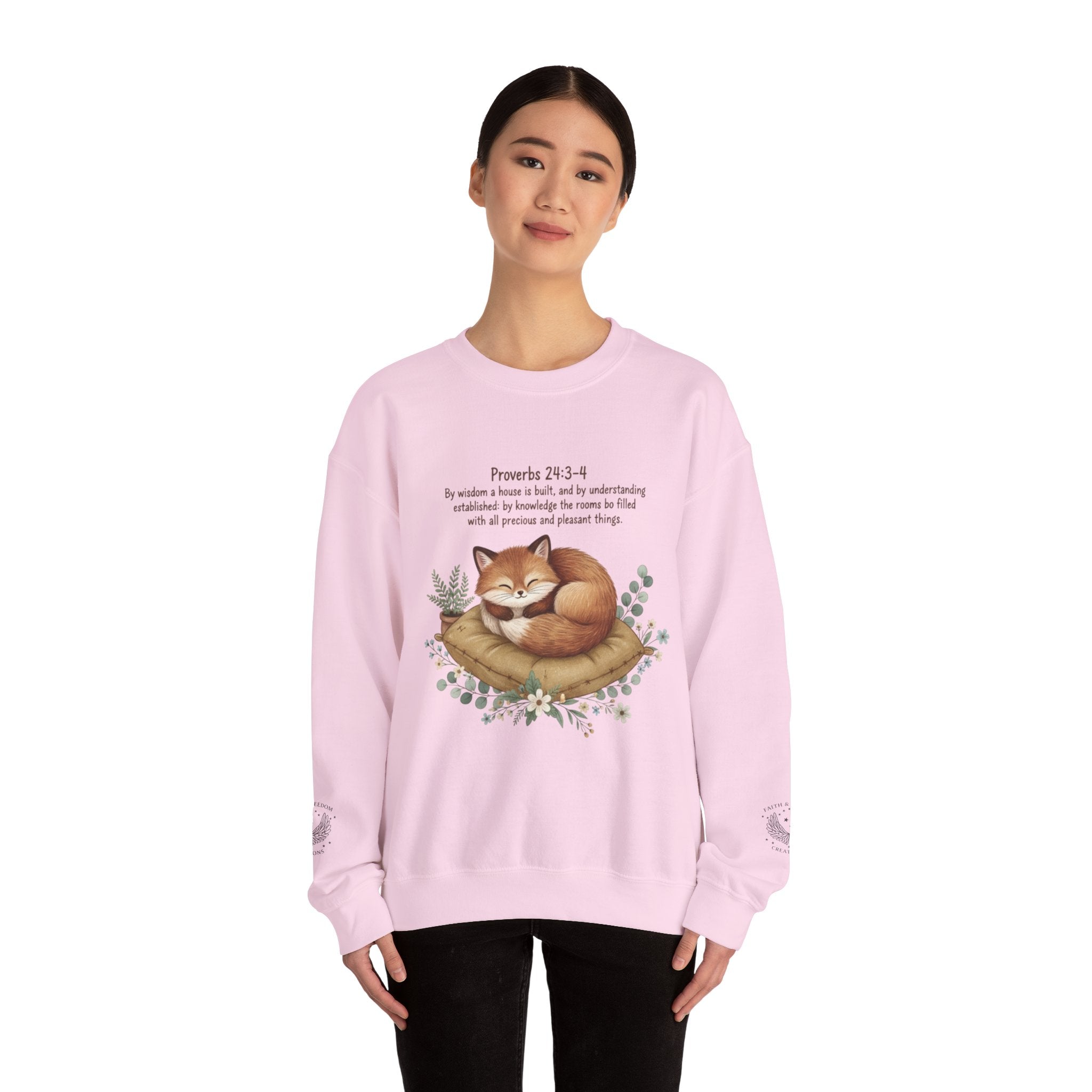 Cozy Fox Crewneck Sweatshirt - Woodland Animal Art with scripture |