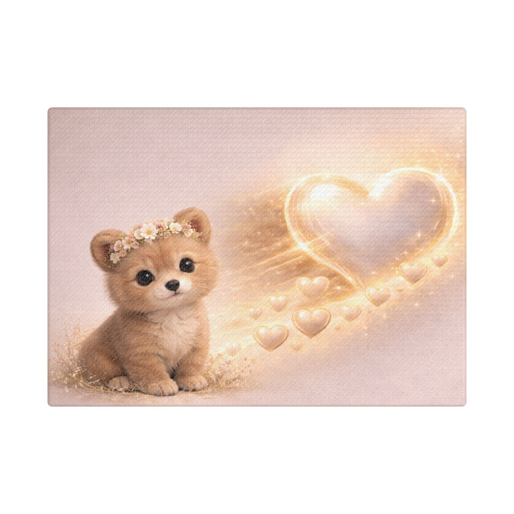 Cute Bear Canvas Wall Art — Woodland Nursery Bear with Heart | Baby Room Decor