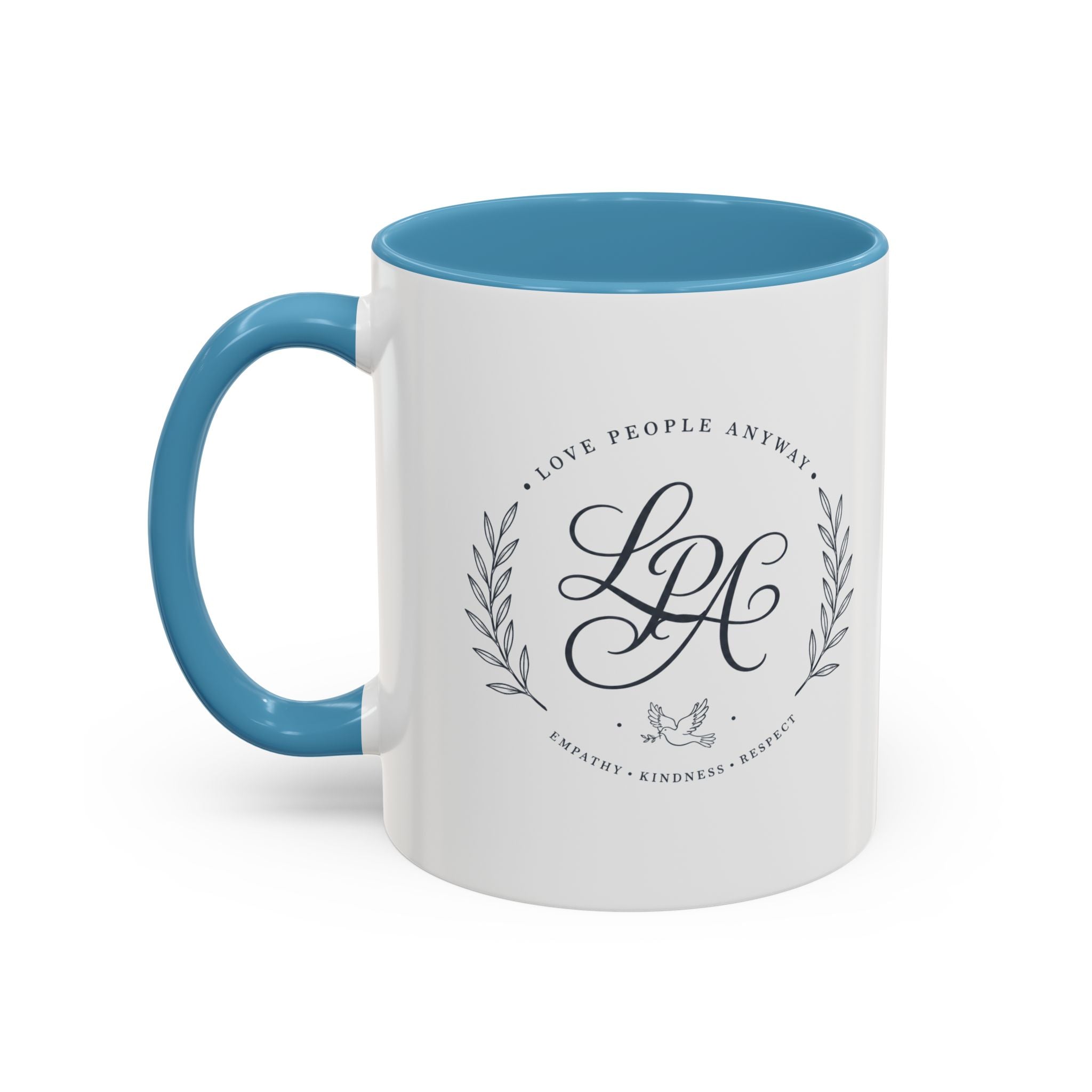 Love People Anyway Monogram Coffee Mug | Personalized Initial Crest Mug | Inspirational Gift