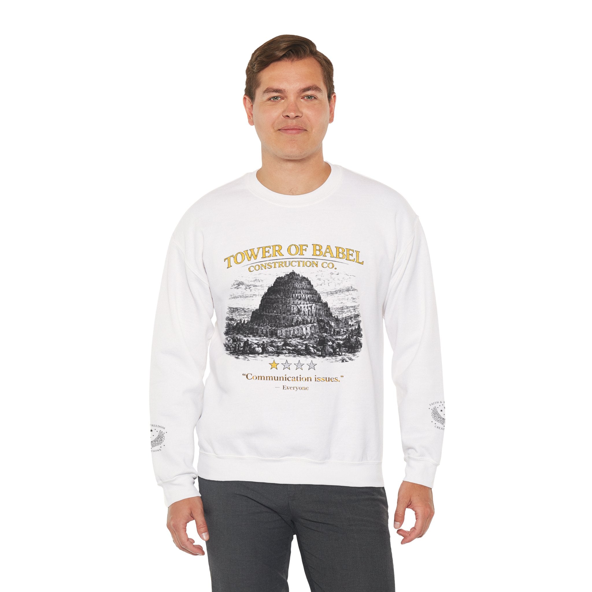 Tower of Babel – Crewneck Sweatshirt | “Review” Vintage Graphic – Five-Star Faith Series