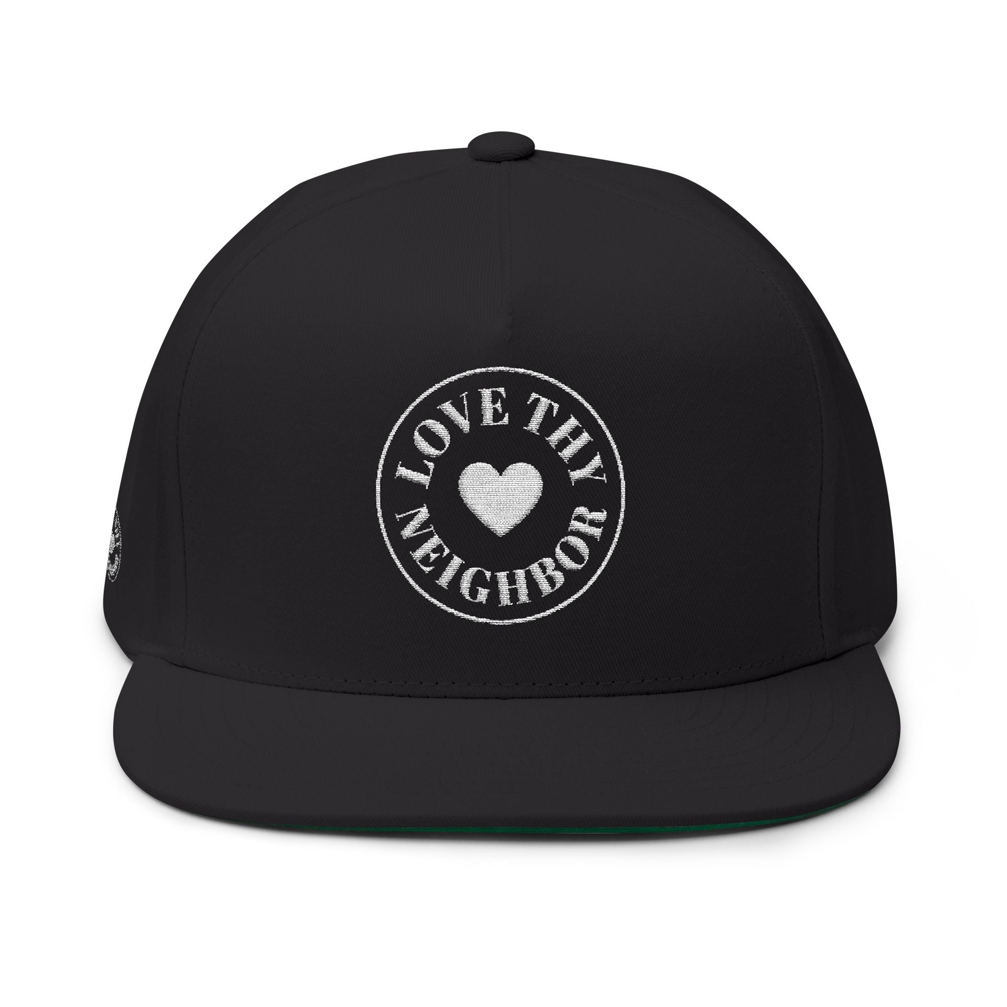 Flat Bill Cap — 'Love Thy Neighbor' Embroidered Snapback Hat