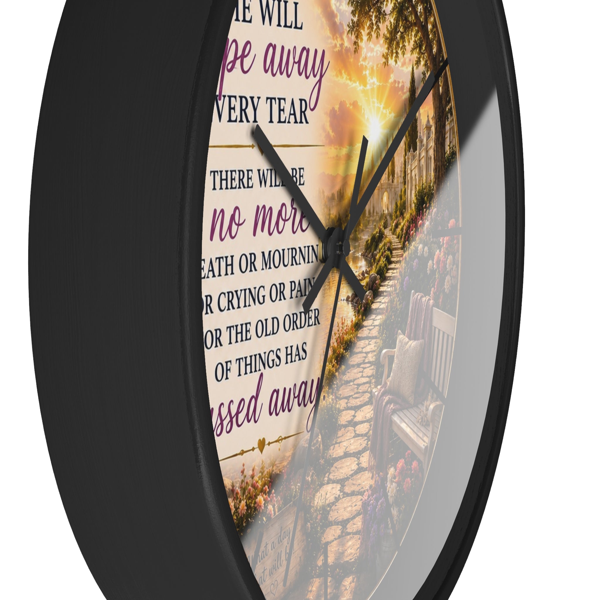 Revelation 21:4 Memorial Garden Wall Clock | Inspirational Christian Scripture Clock | Faith Home Decor