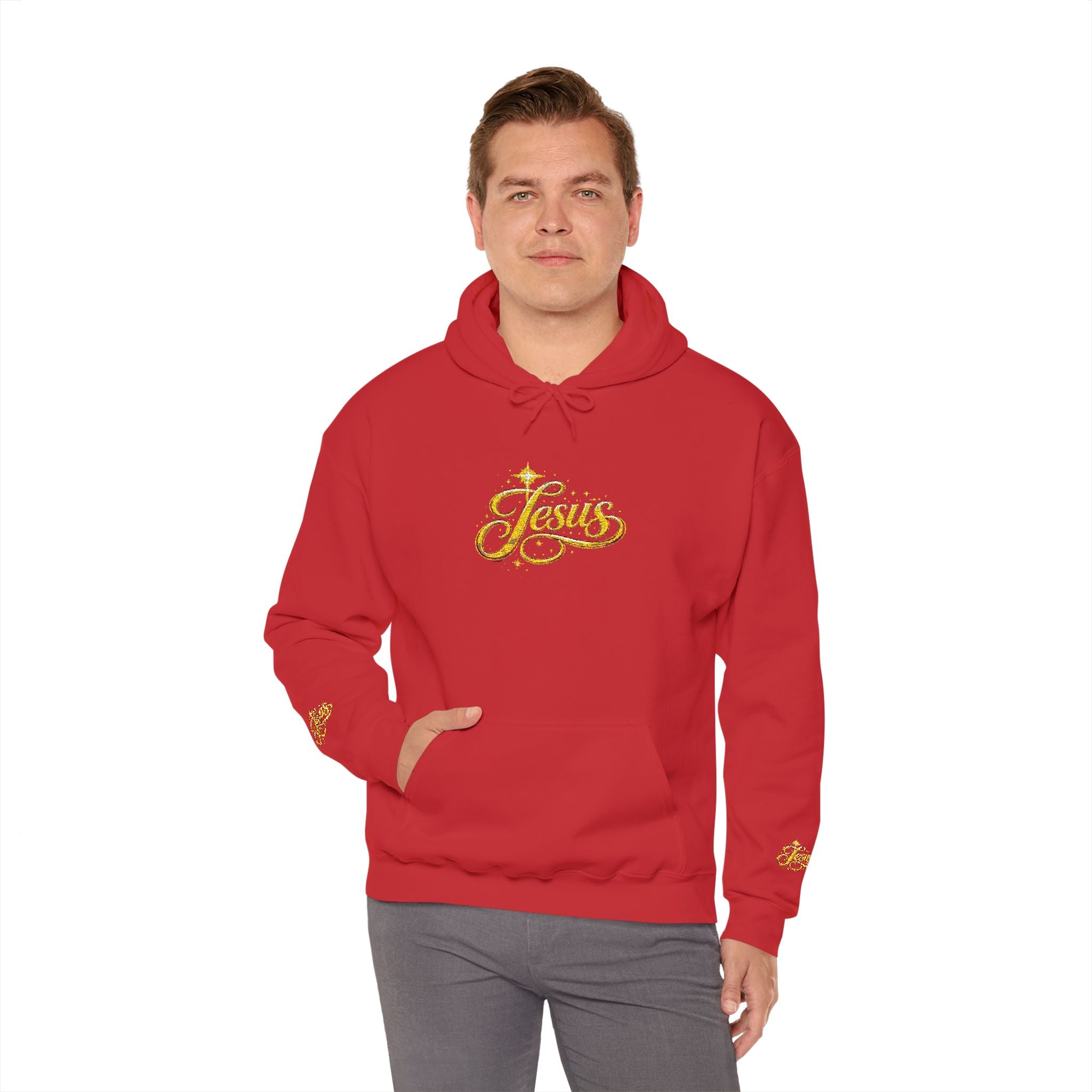Jesus Gold Script Hoodie – Sparkle Christian Faith Pullover | Inspirational Hoodie