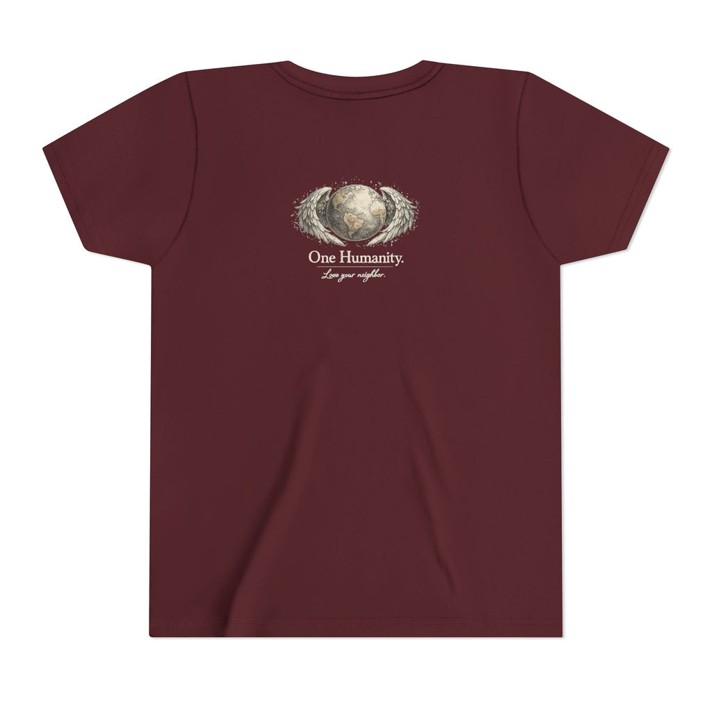 Youth “Quiet Kindness Changes Everything” Tee – Kids Inspirational T-Shirt with Earth & Friends Graphic