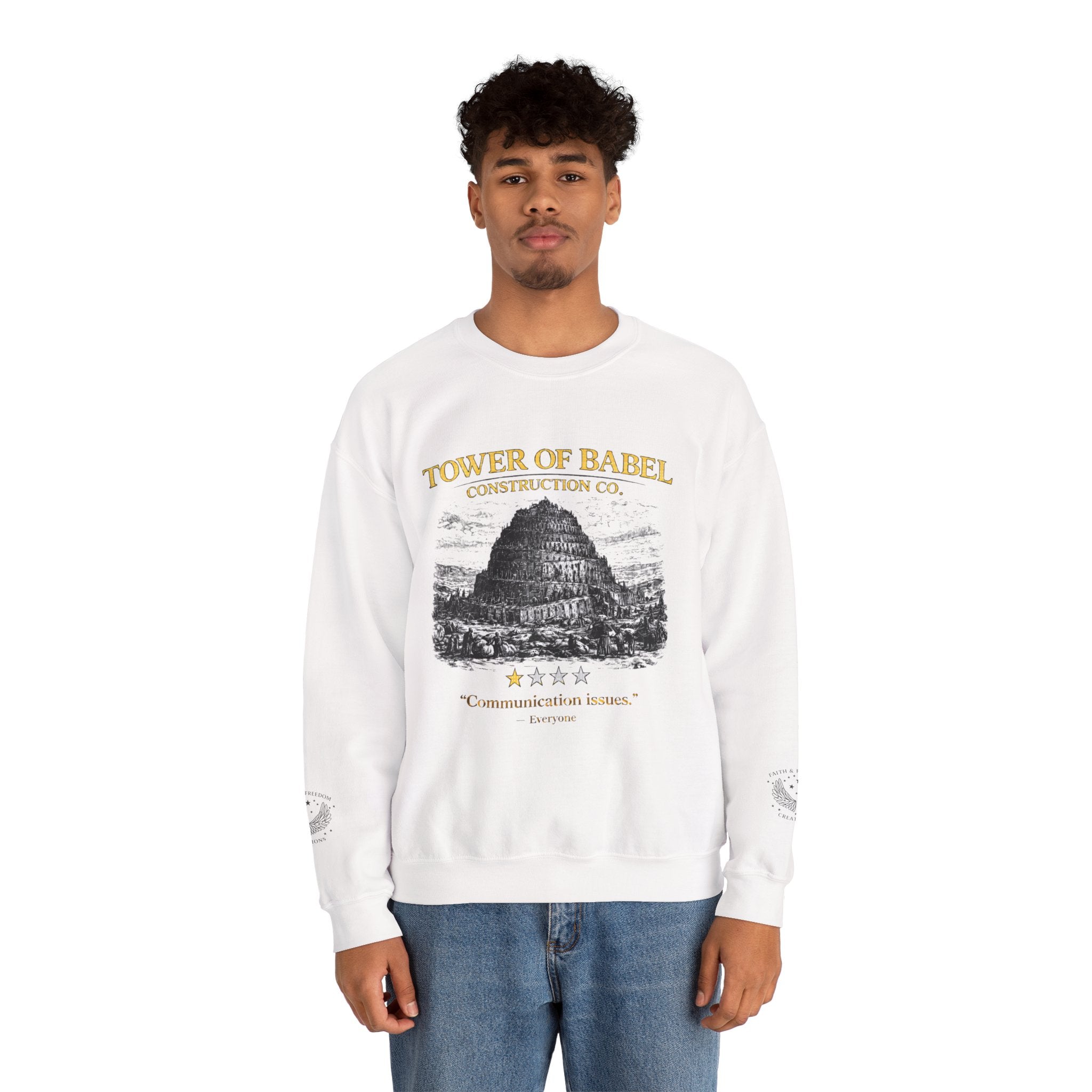 Tower of Babel – Crewneck Sweatshirt | “Review” Vintage Graphic – Five-Star Faith Series