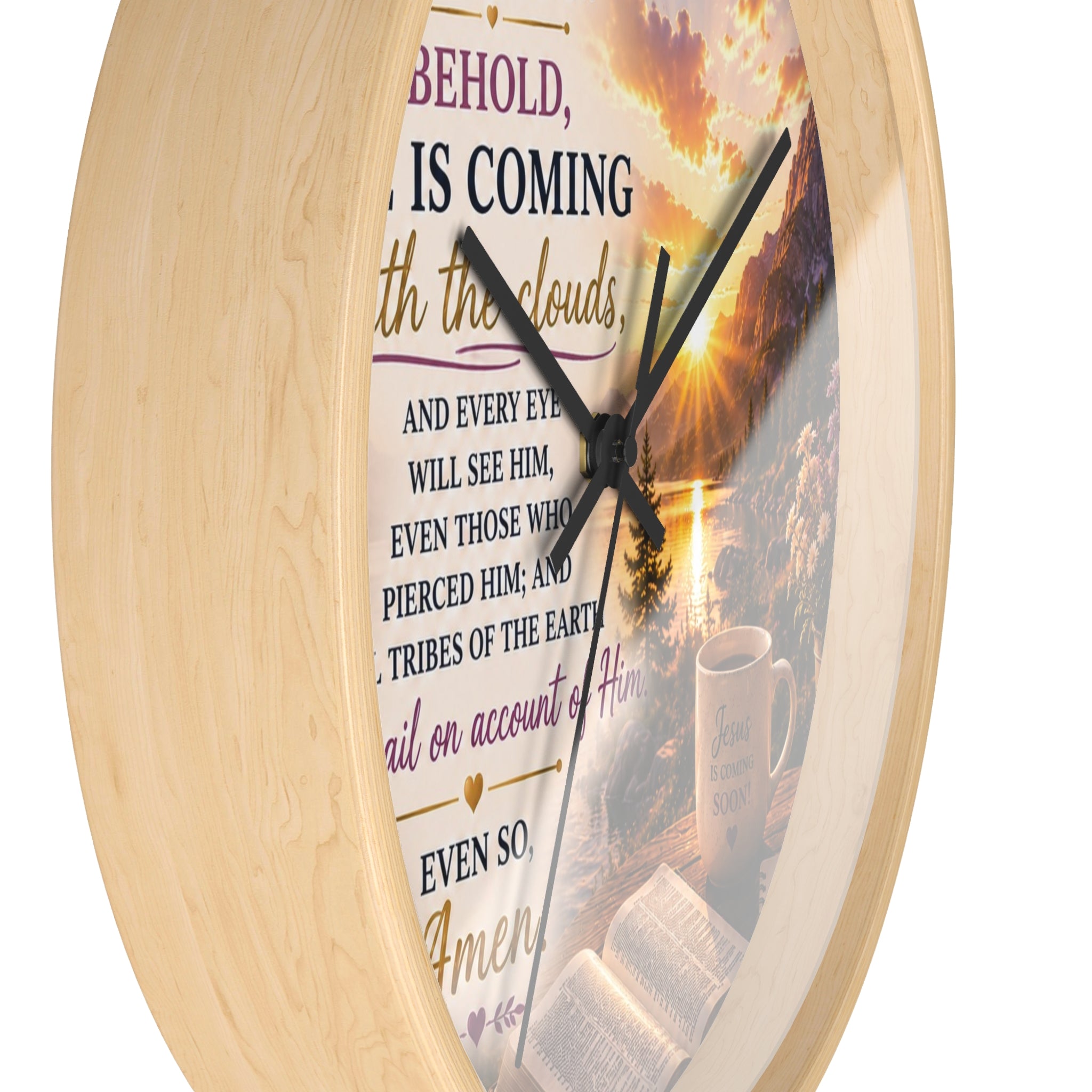 Revelation 1:7 Wall Clock | Behold He Is Coming Christian Scripture Clock | Inspirational Faith Decor